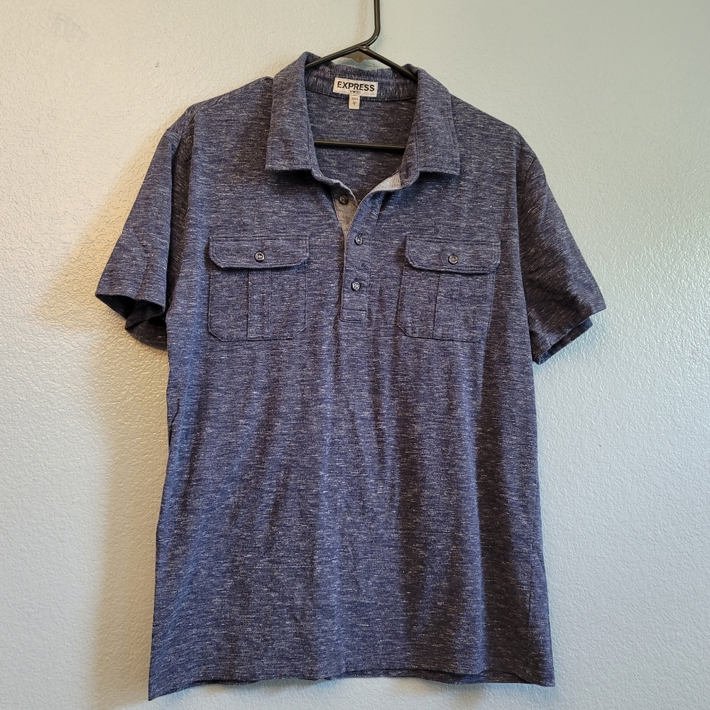Express Size Large Men's Blue Heathered Polo Top